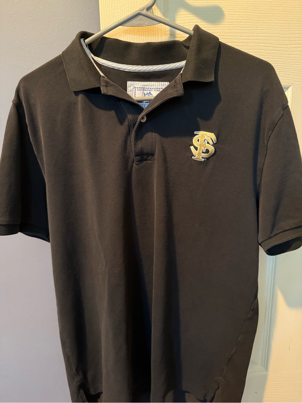 Southern Tide Black Polo with Gold Embroidered Crest